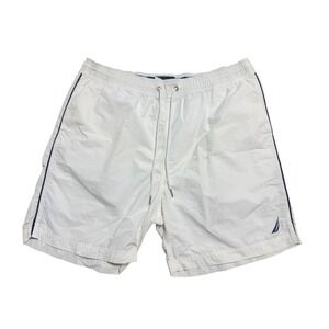 Nautica Swim Trunks Shorts Mens Large White Mesh Lined Drawstring Logo Pockets